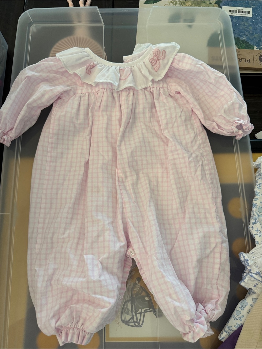 Pink Gingham Baby One-Piece Romper with Ruffle Collar